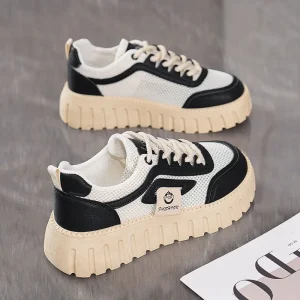 T78-1 Women's Breathable Hollow Mesh Sneakers – Korean Style Thick-Sole Casual Sports Shoes for Summer 2025