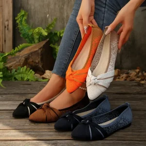 Women's Pointed Toe Flyknit Slip-On Shoes – Breathable Flat Bow-Tie Professional Flats (Fall 2025)