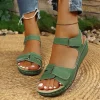 Plus-Size Hollow-Out Wedge Sandals – Velcro Thick-Sole Roman Shoes for Summer 2026 (European & American Style)