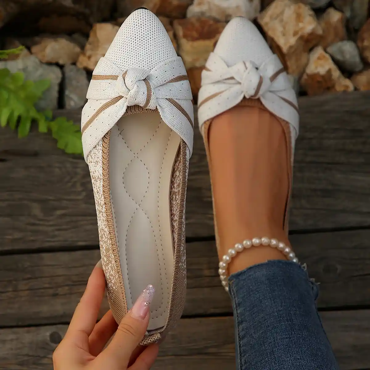 Women's Pointed Toe Flyknit Slip-On Shoes – Breathable Flat Bow-Tie Professional Flats (Fall 2025) - Image 4