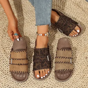 20260416 Plus-Size Leopard Print Platform Slippers – Retro Buckle BOKEN Sandals for Summer 2026