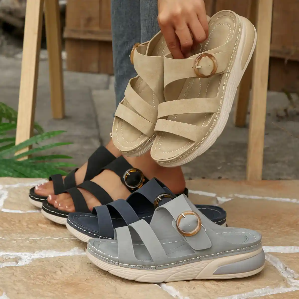 Women's Comfort Buckle Sandals – Cross-Border Casual Sporty Beach Shoes for Summer 2026