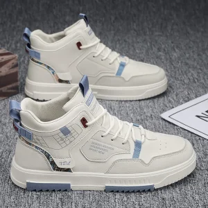 New Spring Men's Shoes: Breathable High-Top Shoes, Trendy and Versatile White Sneakers, Thick-Soled Sports Casual Sneakers,